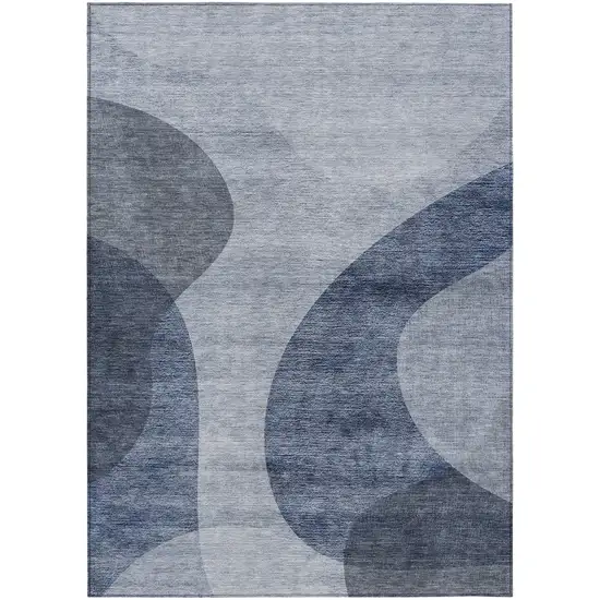Denim Blue And Sky Blue Abstract Washable Indoor Outdoor Area Rug Photo 2