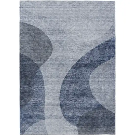 Denim Blue And Sky Blue Abstract Washable Indoor Outdoor Area Rug Photo 2