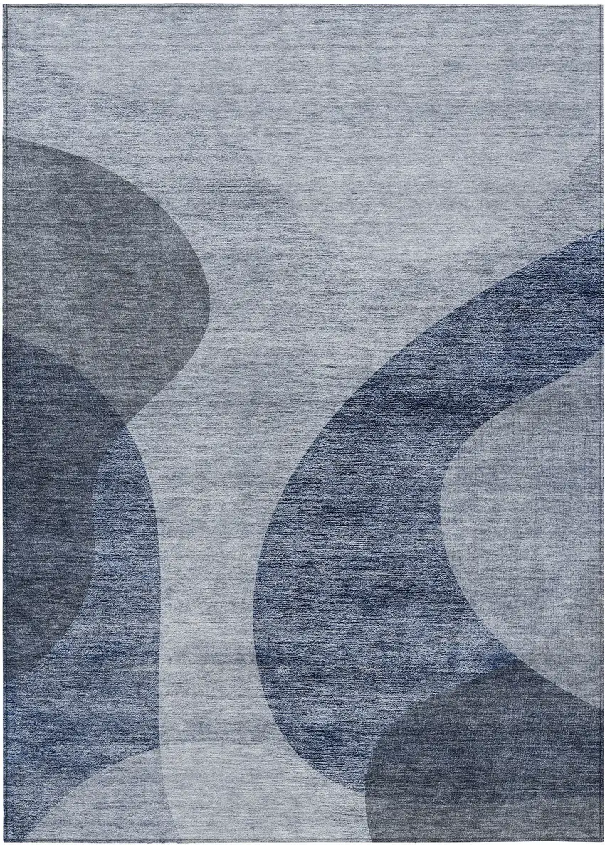 Denim Blue And Sky Blue Abstract Washable Indoor Outdoor Area Rug Photo 2