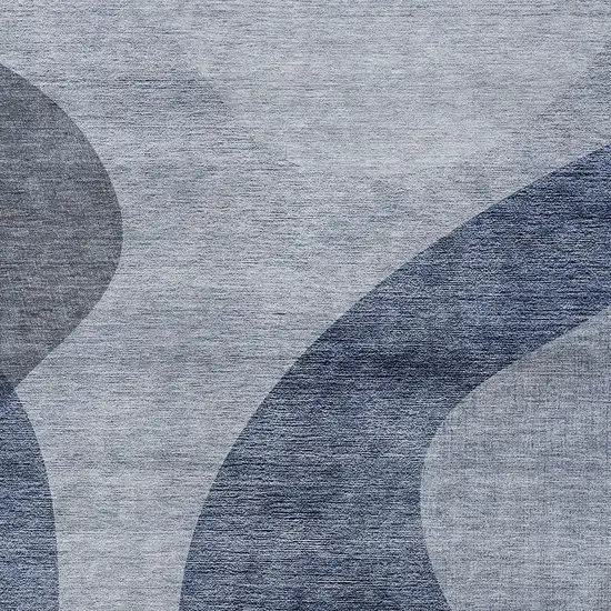 Denim Blue And Sky Blue Abstract Washable Indoor Outdoor Area Rug Photo 5