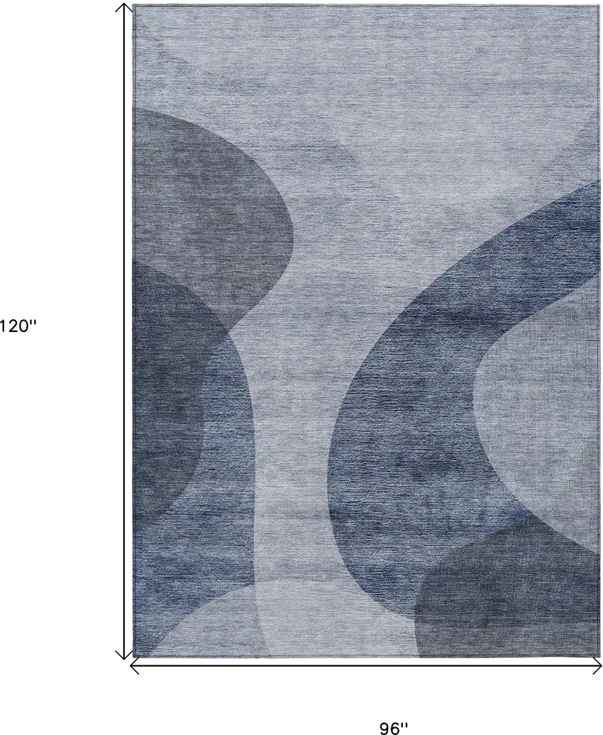 Denim Blue And Sky Blue Abstract Washable Indoor Outdoor Area Rug Photo 3