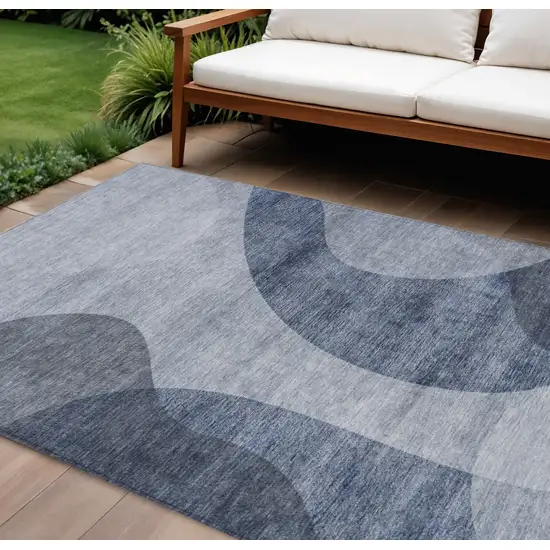 Denim Blue And Sky Blue Abstract Washable Indoor Outdoor Area Rug Photo 1