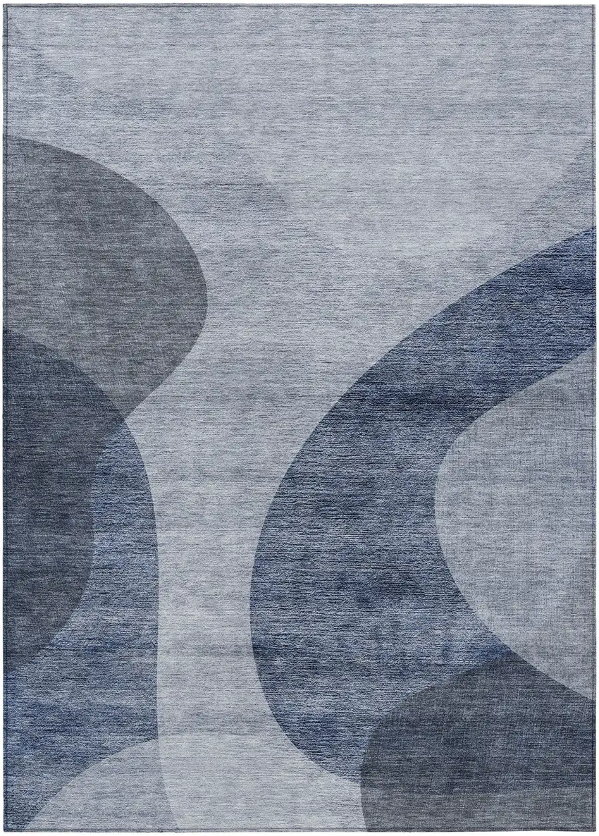 Denim Blue And Sky Blue Abstract Washable Indoor Outdoor Area Rug Photo 2