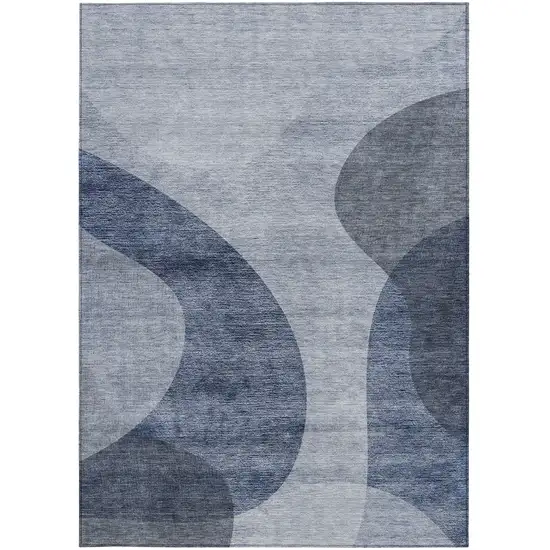 Denim Blue And Sky Blue Abstract Washable Indoor Outdoor Area Rug Photo 5