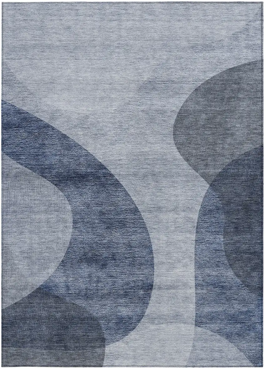 Denim Blue And Sky Blue Abstract Washable Indoor Outdoor Area Rug Photo 5