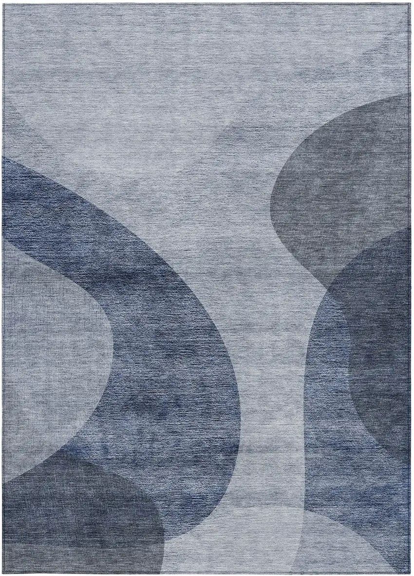 Denim Blue And Sky Blue Abstract Washable Indoor Outdoor Area Rug Photo 5