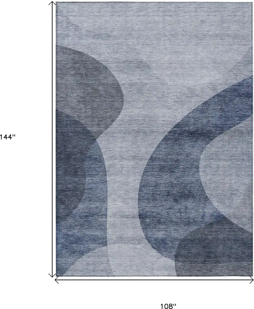 Denim Blue And Sky Blue Abstract Washable Indoor Outdoor Area Rug Photo 3