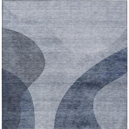 Denim Blue And Sky Blue Abstract Washable Indoor Outdoor Area Rug Photo 5