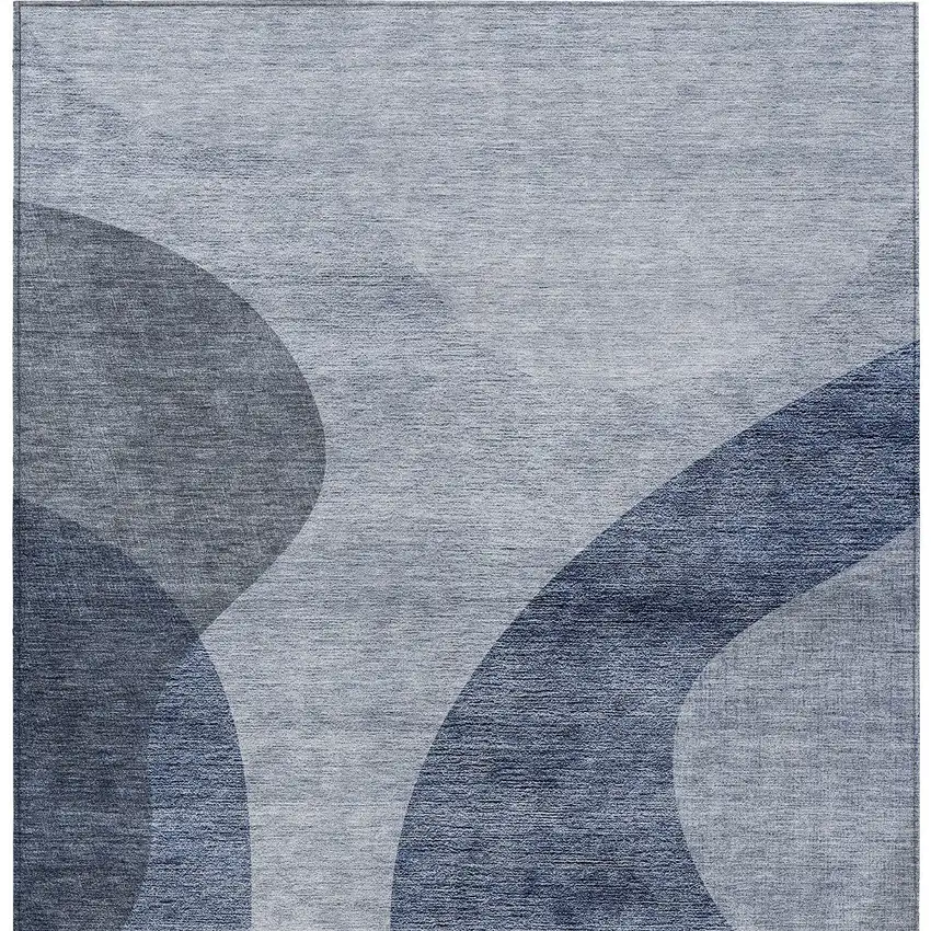 Denim Blue And Sky Blue Abstract Washable Indoor Outdoor Area Rug Photo 5