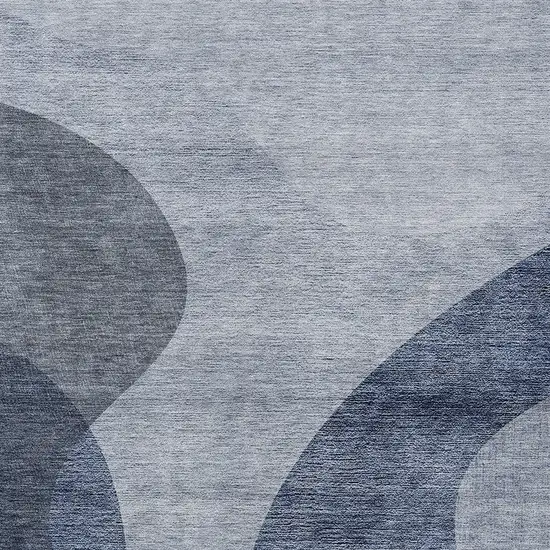 Denim Blue And Sky Blue Abstract Washable Indoor Outdoor Area Rug Photo 4