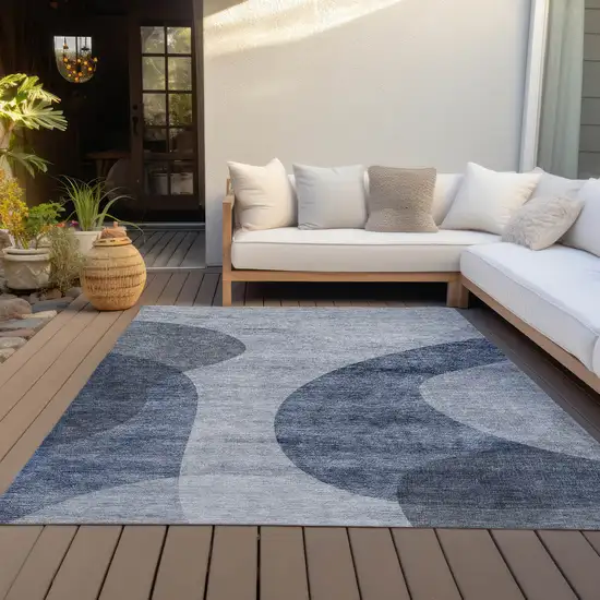 Denim Blue And Sky Blue Abstract Washable Indoor Outdoor Area Rug Photo 6
