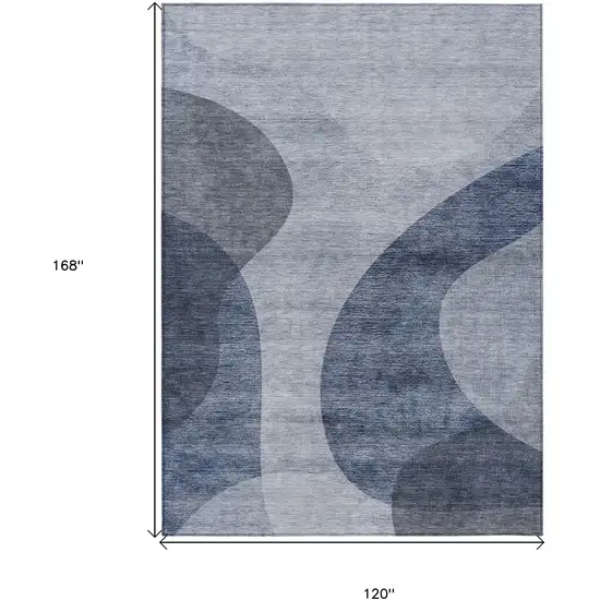 Denim Blue And Sky Blue Abstract Washable Indoor Outdoor Area Rug Photo 6