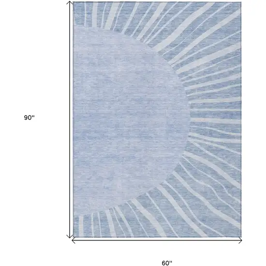 Denim Blue And Sky Blue Abstract Washable Indoor Outdoor Area Rug Photo 3
