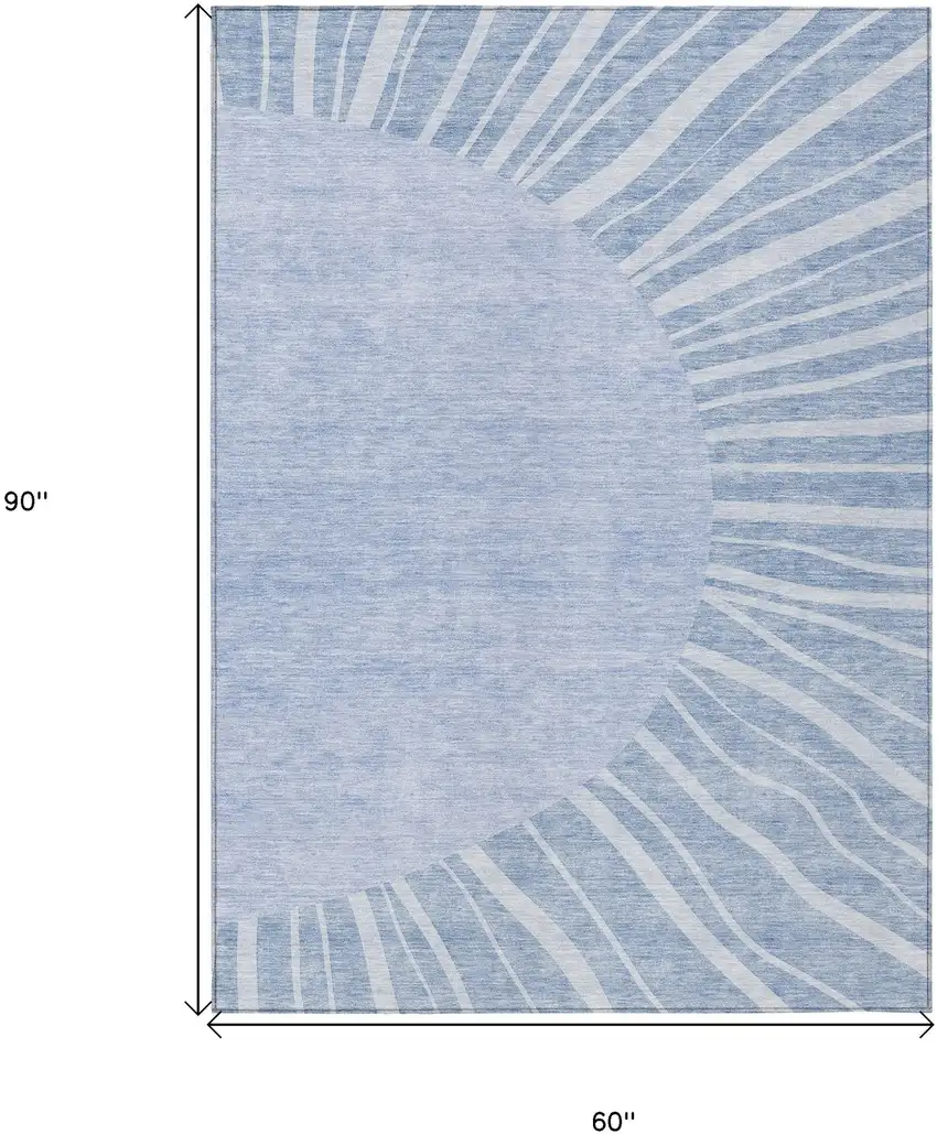 Denim Blue And Sky Blue Abstract Washable Indoor Outdoor Area Rug Photo 3