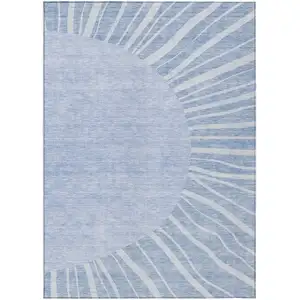 Photo of Denim Blue And Sky Blue Abstract Washable Indoor Outdoor Area Rug