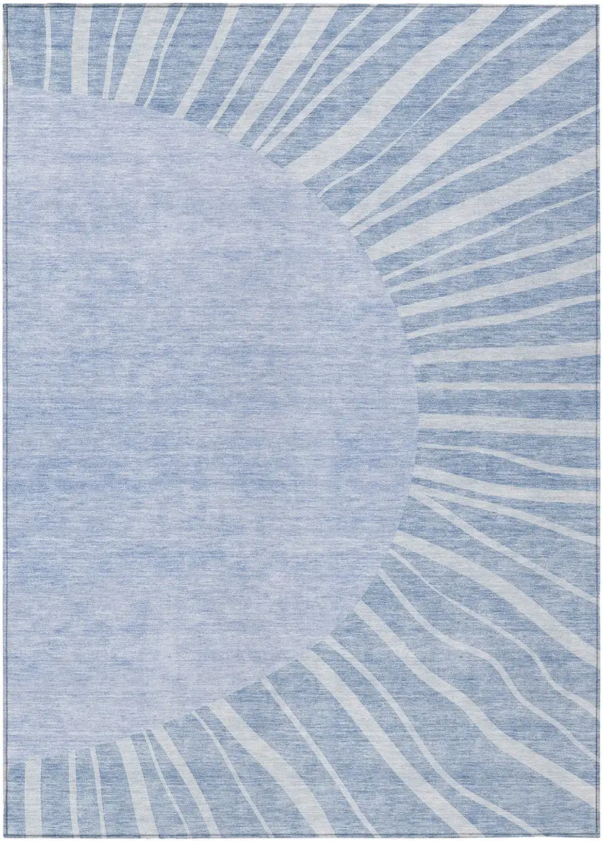 Denim Blue And Sky Blue Abstract Washable Indoor Outdoor Area Rug Photo 2