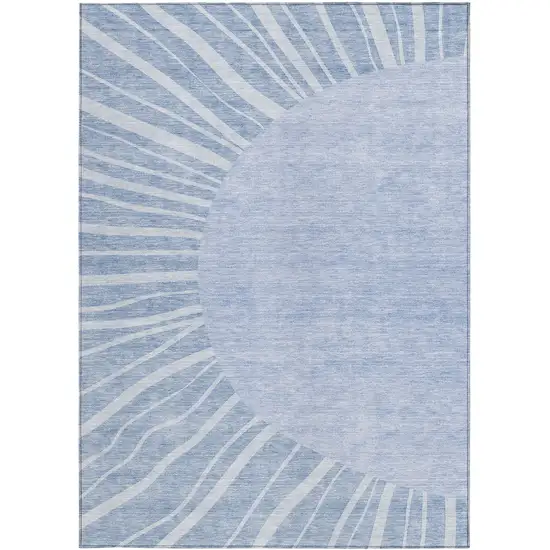 Denim Blue And Sky Blue Abstract Washable Indoor Outdoor Area Rug Photo 6