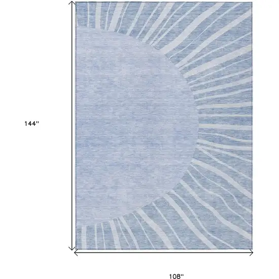 Denim Blue And Sky Blue Abstract Washable Indoor Outdoor Area Rug Photo 3