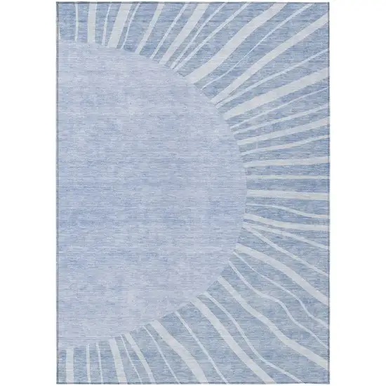 Denim Blue And Sky Blue Abstract Washable Indoor Outdoor Area Rug Photo 2