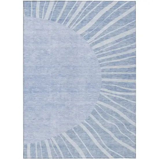 Denim Blue And Sky Blue Abstract Washable Indoor Outdoor Area Rug Photo 2