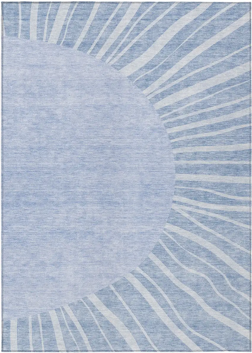 Denim Blue And Sky Blue Abstract Washable Indoor Outdoor Area Rug Photo 2