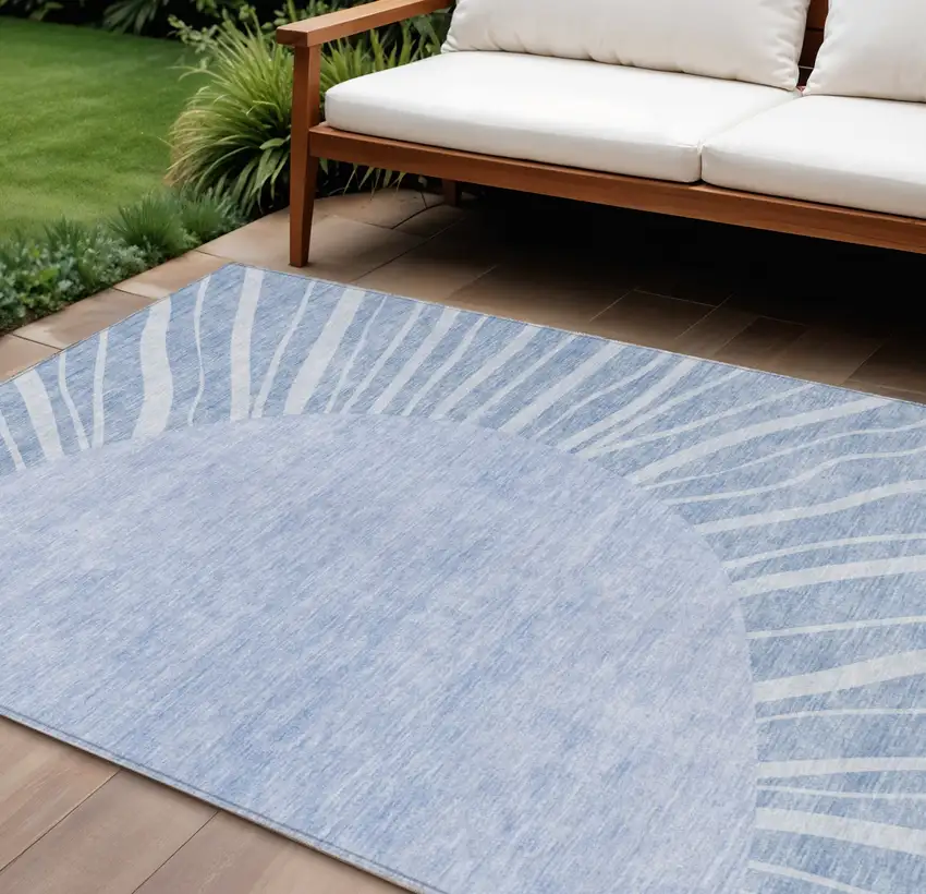 Denim Blue And Sky Blue Abstract Washable Indoor Outdoor Area Rug Photo 1