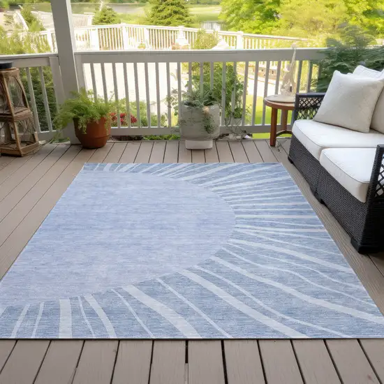 Denim Blue And Sky Blue Abstract Washable Indoor Outdoor Area Rug Photo 8