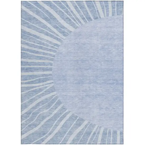 Denim Blue And Sky Blue Abstract Washable Indoor Outdoor Area Rug Photo 7