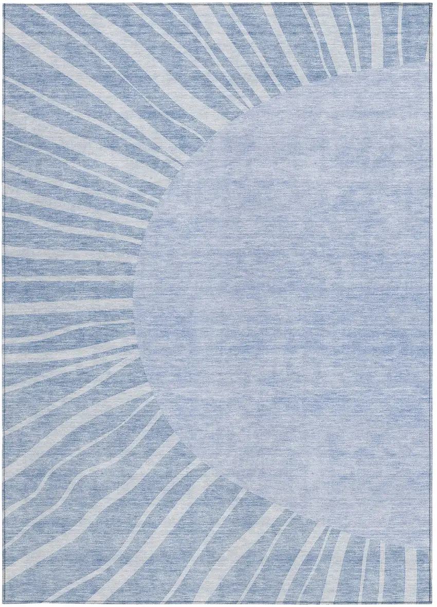 Denim Blue And Sky Blue Abstract Washable Indoor Outdoor Area Rug Photo 7