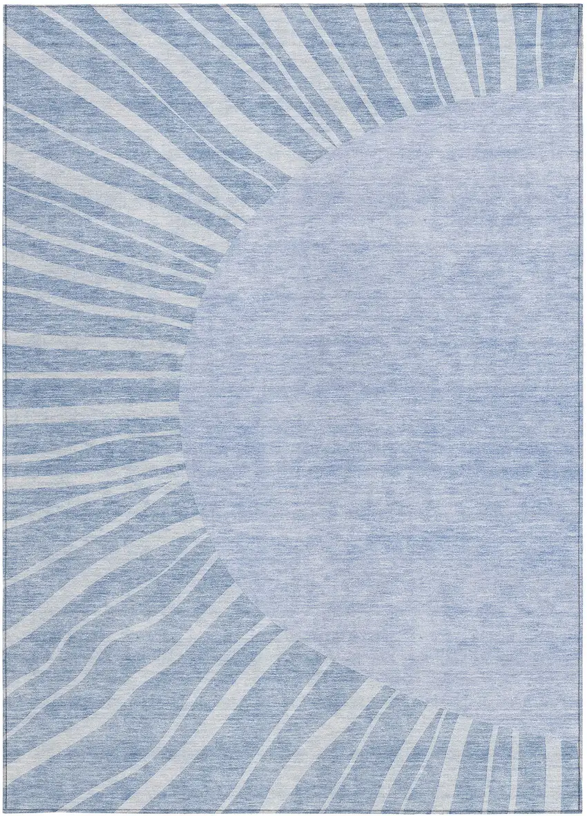 Denim Blue And Sky Blue Abstract Washable Indoor Outdoor Area Rug Photo 7