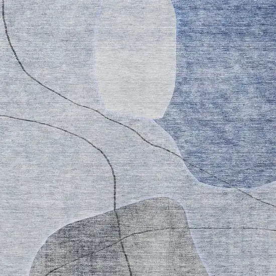 Denim Blue And Sky Blue Abstract Washable Indoor Outdoor Area Rug Photo 5