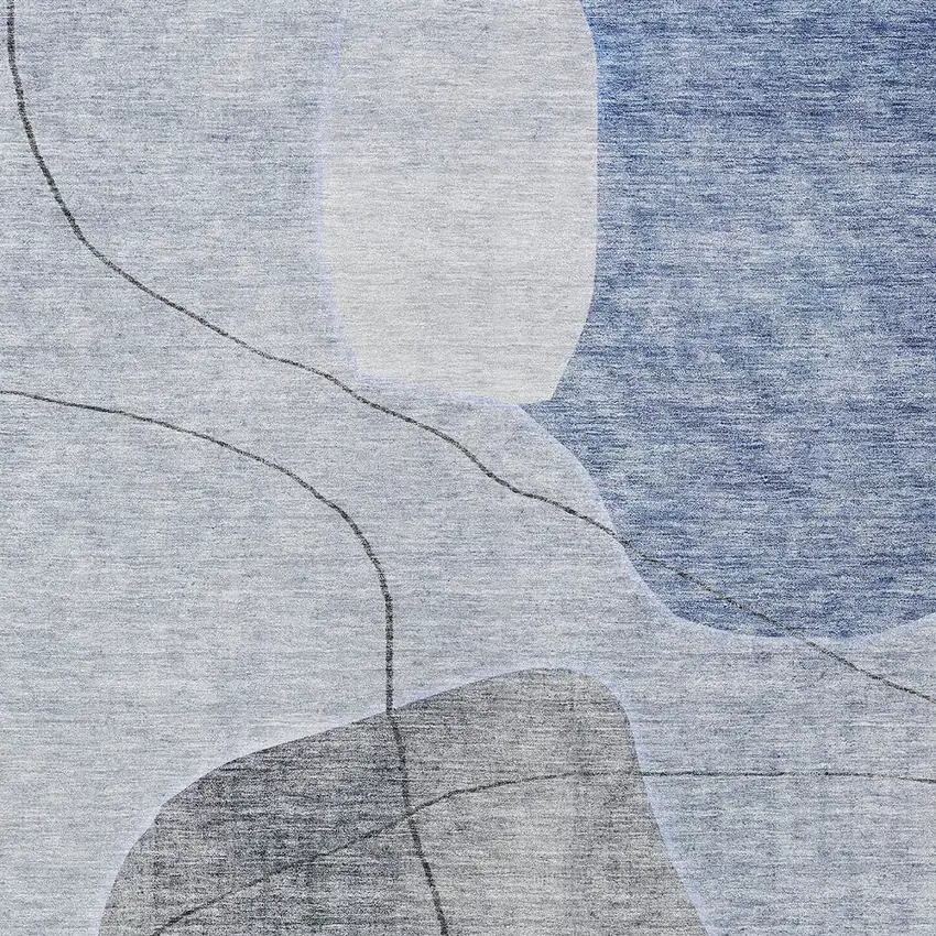 Denim Blue And Sky Blue Abstract Washable Indoor Outdoor Area Rug Photo 5