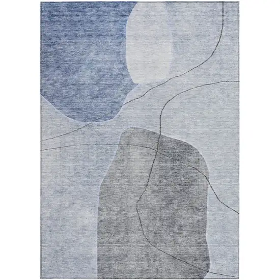 Denim Blue And Sky Blue Abstract Washable Indoor Outdoor Area Rug Photo 6