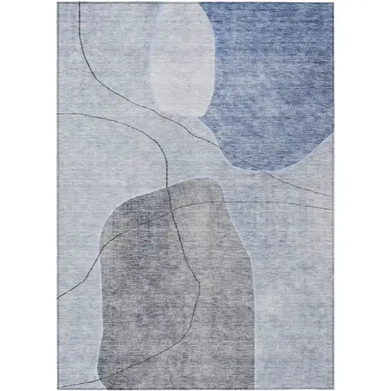 Denim Blue And Sky Blue Abstract Washable Indoor Outdoor Area Rug Photo 2
