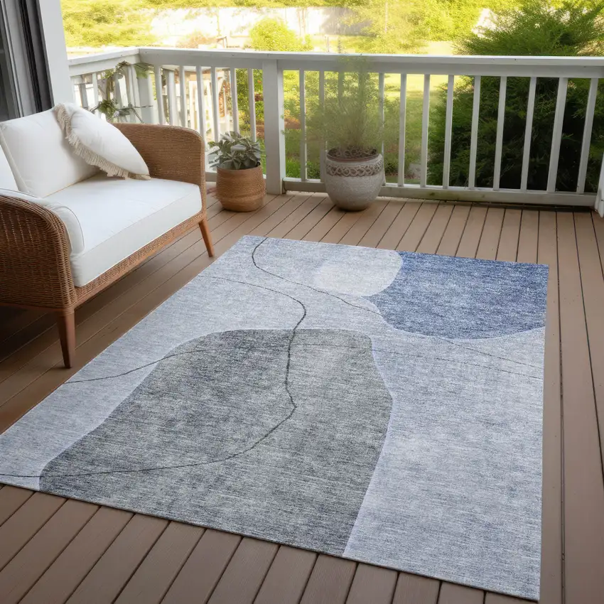 Denim Blue And Sky Blue Abstract Washable Indoor Outdoor Area Rug Photo 9
