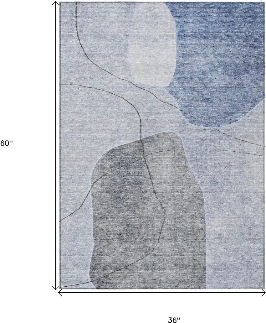 Denim Blue And Sky Blue Abstract Washable Indoor Outdoor Area Rug Photo 3
