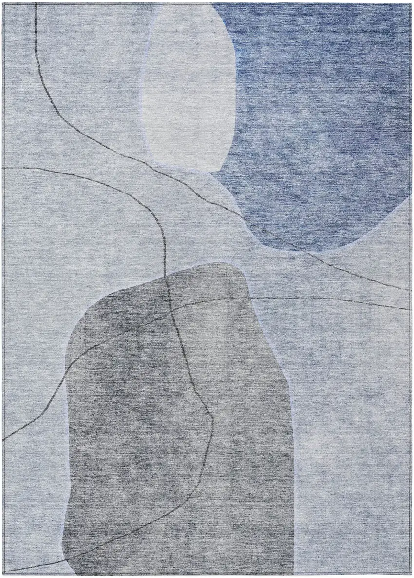 Denim Blue And Sky Blue Abstract Washable Indoor Outdoor Area Rug Photo 2
