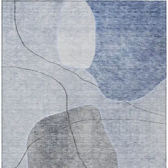 Denim Blue And Sky Blue Abstract Washable Indoor Outdoor Area Rug Photo 7