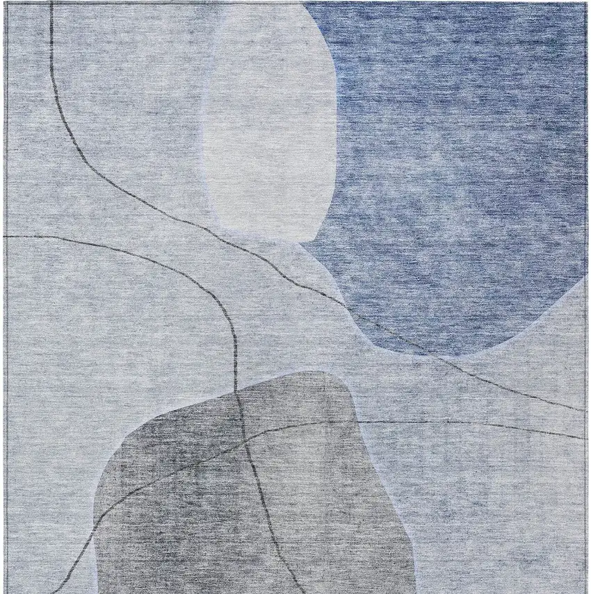 Denim Blue And Sky Blue Abstract Washable Indoor Outdoor Area Rug Photo 7