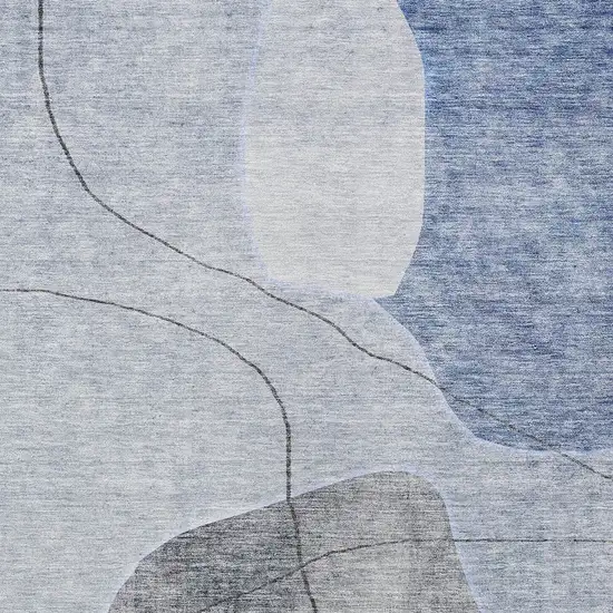 Denim Blue And Sky Blue Abstract Washable Indoor Outdoor Area Rug Photo 6