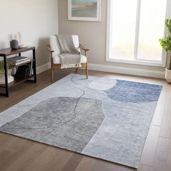 Denim Blue And Sky Blue Abstract Washable Indoor Outdoor Area Rug Photo 9