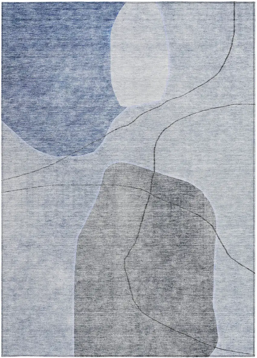 Denim Blue And Sky Blue Abstract Washable Indoor Outdoor Area Rug Photo 7
