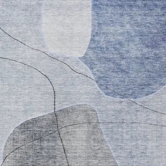 Denim Blue And Sky Blue Abstract Washable Indoor Outdoor Area Rug Photo 6