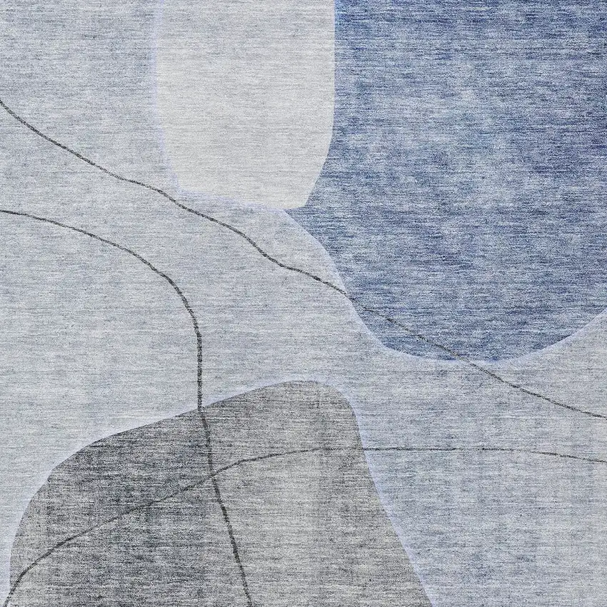 Denim Blue And Sky Blue Abstract Washable Indoor Outdoor Area Rug Photo 6