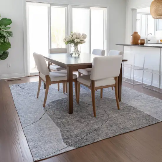 Denim Blue And Sky Blue Abstract Washable Indoor Outdoor Area Rug Photo 9