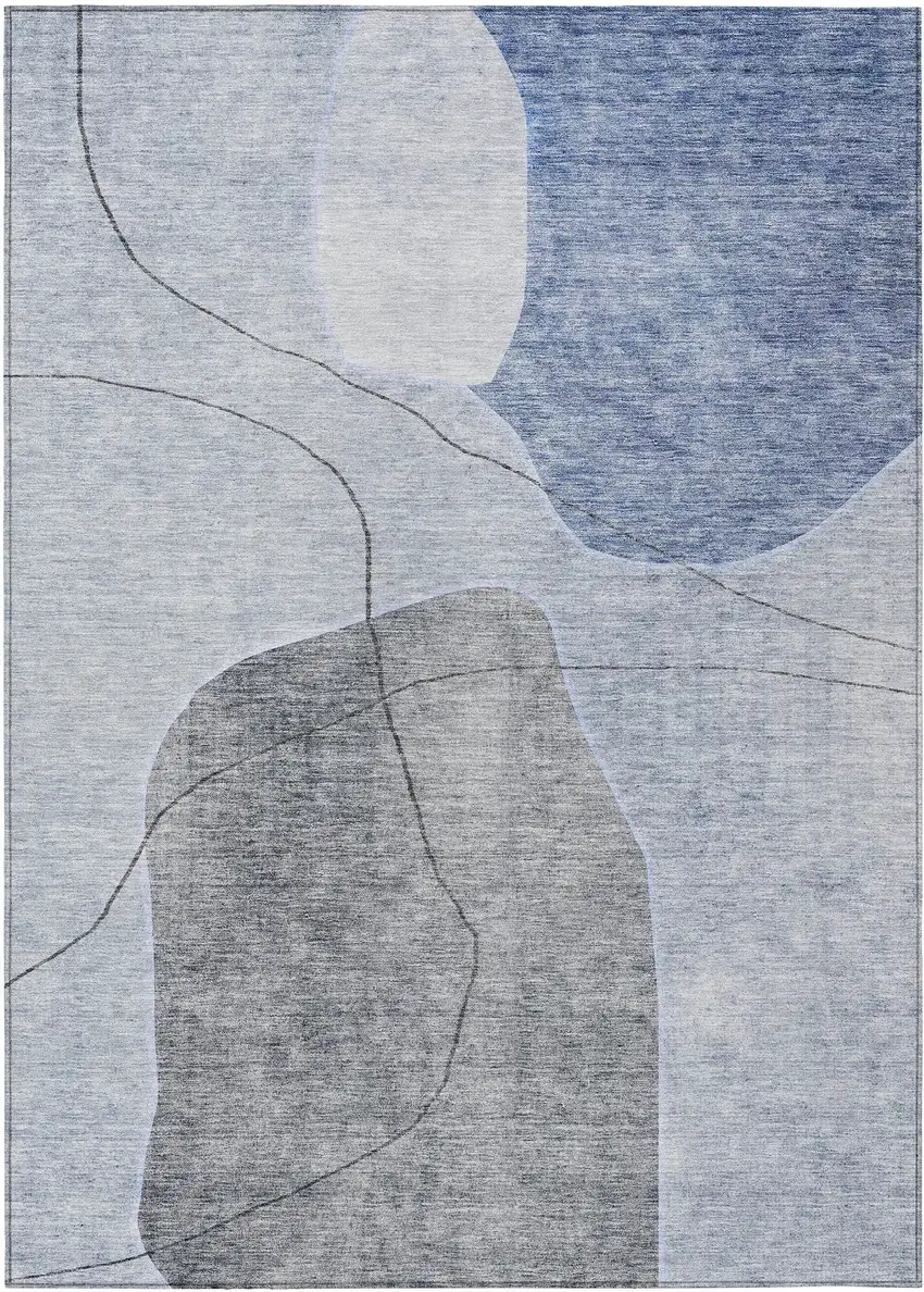 Denim Blue And Sky Blue Abstract Washable Indoor Outdoor Area Rug Photo 2