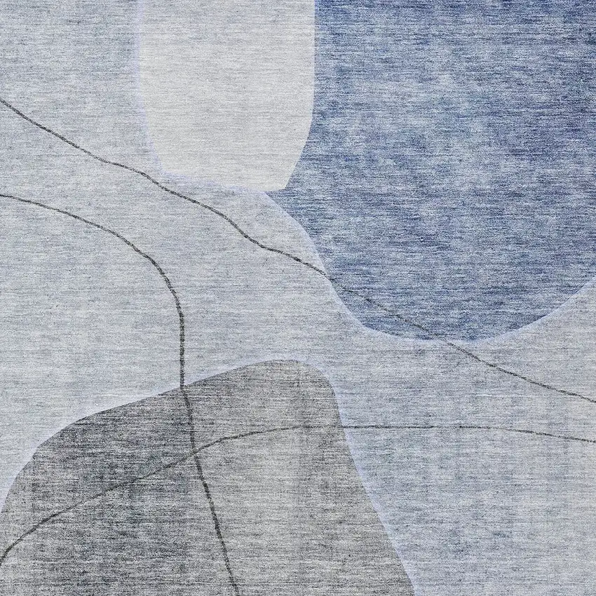 Denim Blue And Sky Blue Abstract Washable Indoor Outdoor Area Rug Photo 6