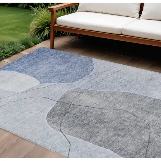Denim Blue And Sky Blue Abstract Washable Indoor Outdoor Area Rug Photo 1