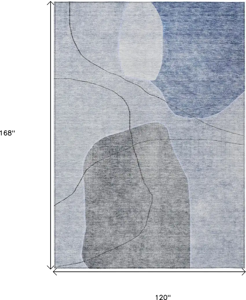 Denim Blue And Sky Blue Abstract Washable Indoor Outdoor Area Rug Photo 3