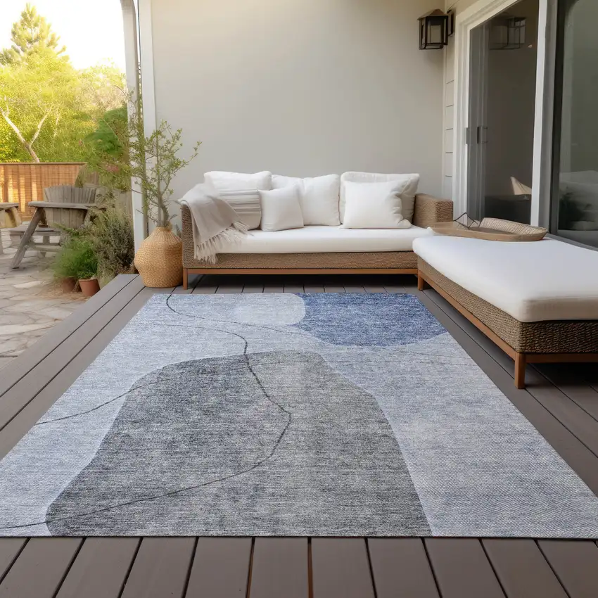 Denim Blue And Sky Blue Abstract Washable Indoor Outdoor Area Rug Photo 7
